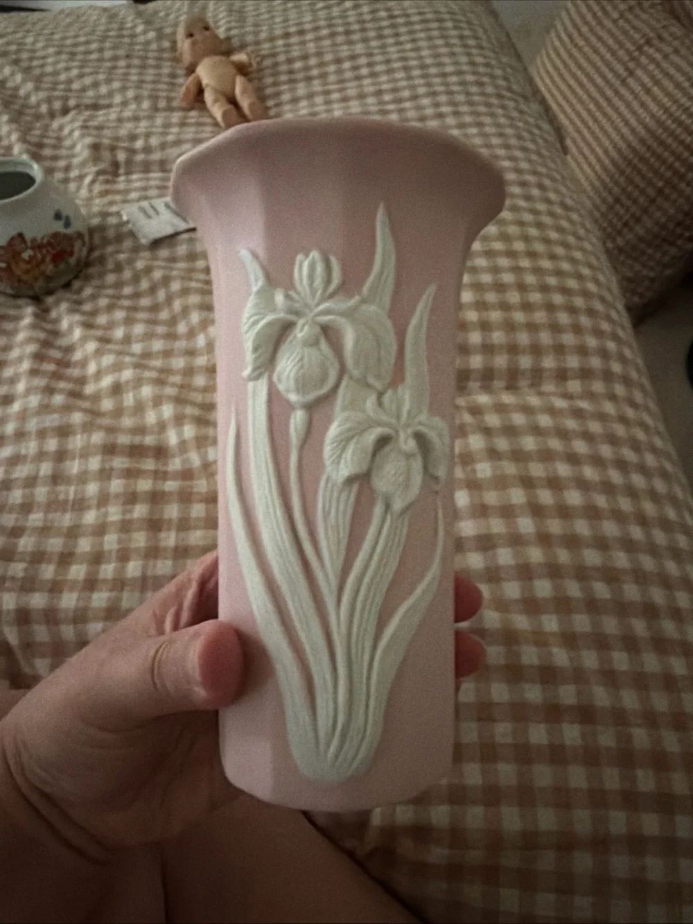 Vintage Japanese Ucago With Raised Iris Flower Ceramic Vase Excellent Condition